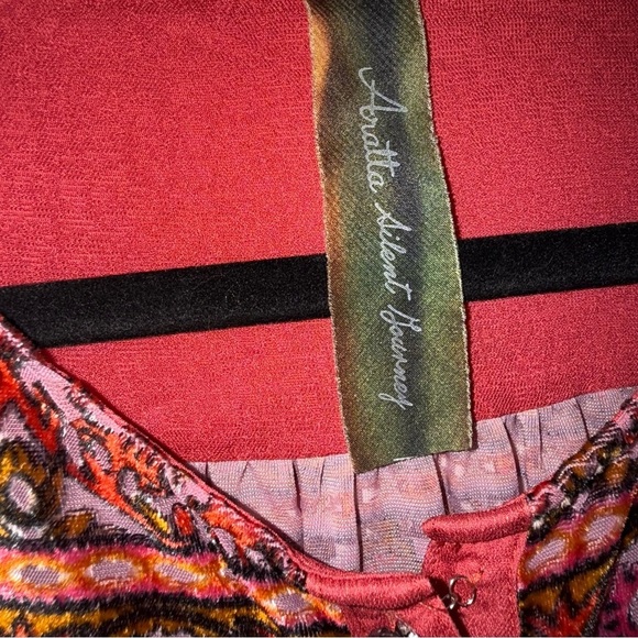 Anthropologie Aratta Pink and Purple Button Front Velvet Burnout Floral Tunic - Picture 5 of 9